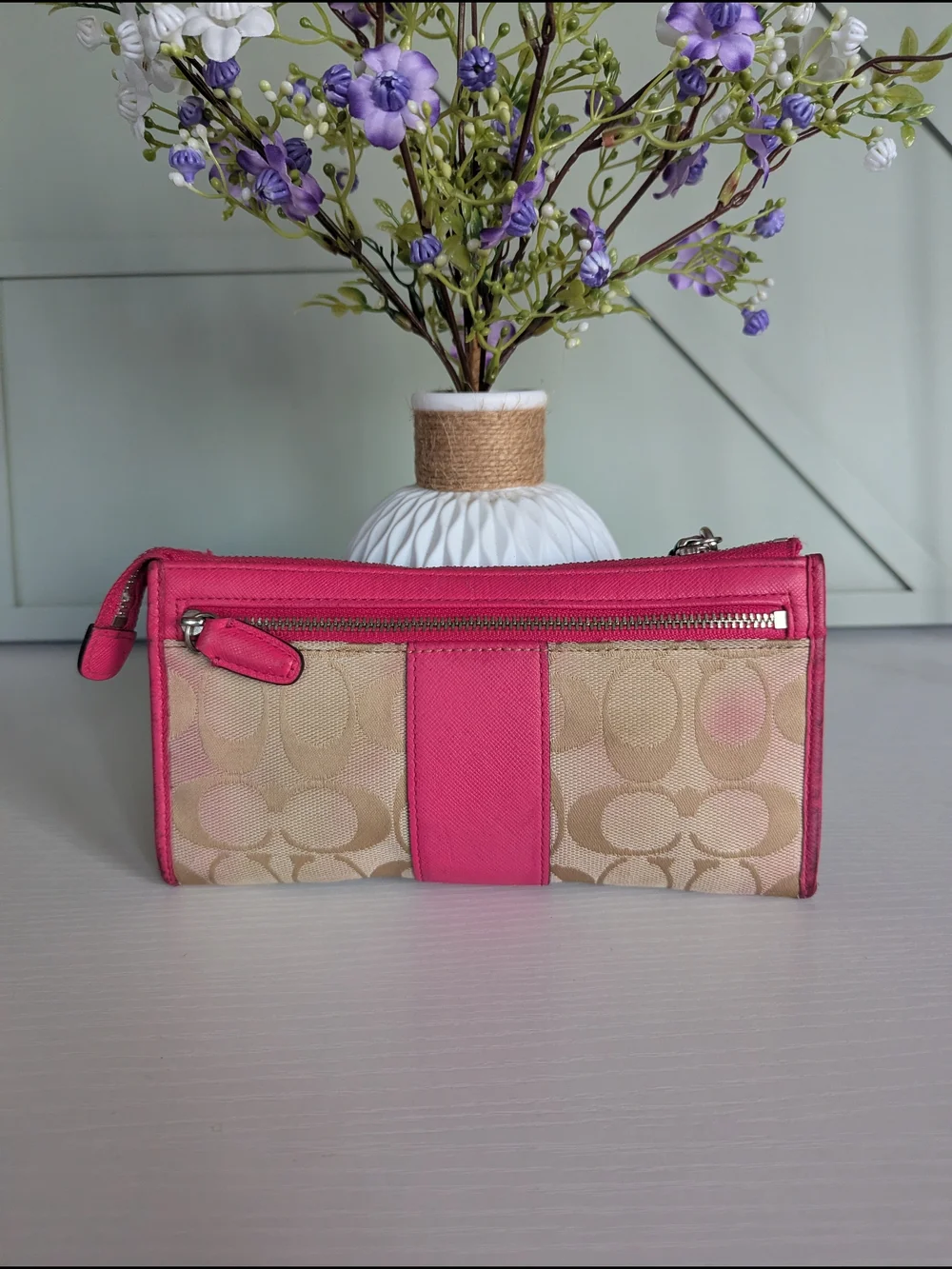 Coach Pink Signature Canvas Wristlet